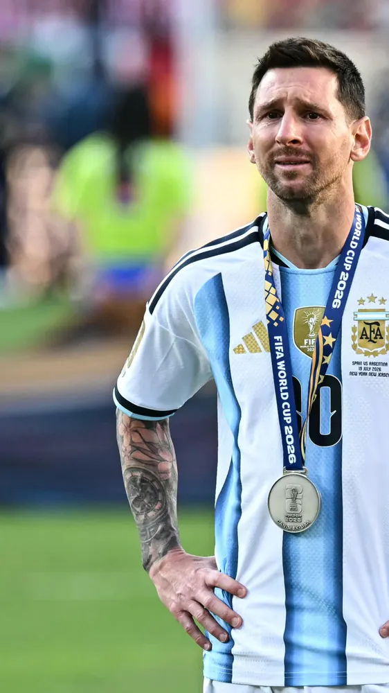 Messi in tears wearing the 2026 World Cup runner-up medal